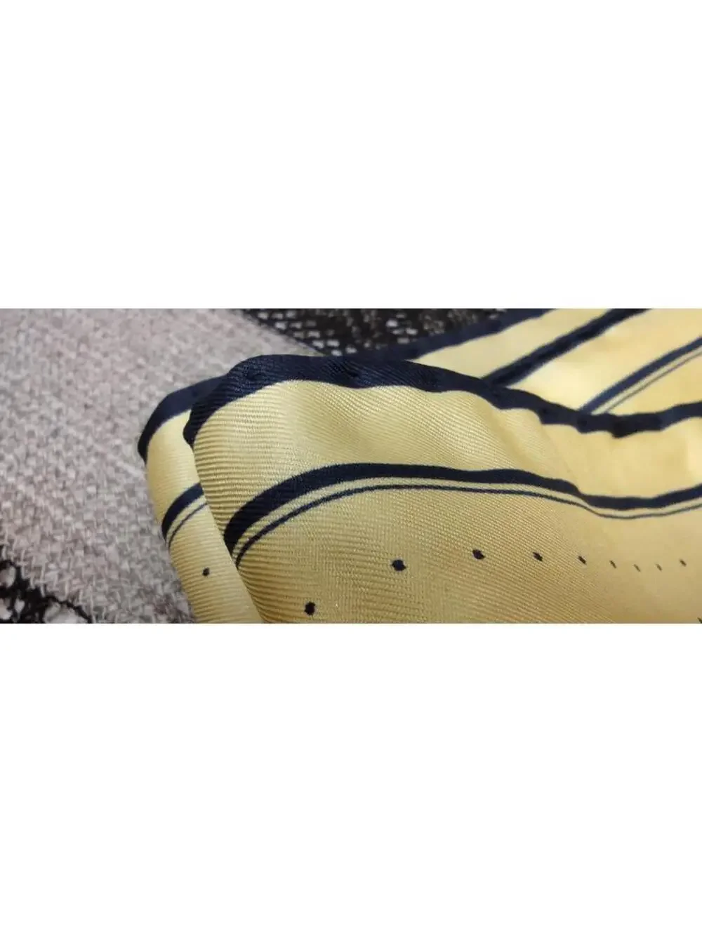 Vintage Yellow Silk Handkerchief Dark Navy Blue Dotted dots dot 19 inch Scarf
